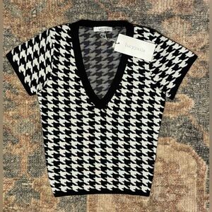Lucy Paris V-Neck Sweater in Black and White Houndstooth